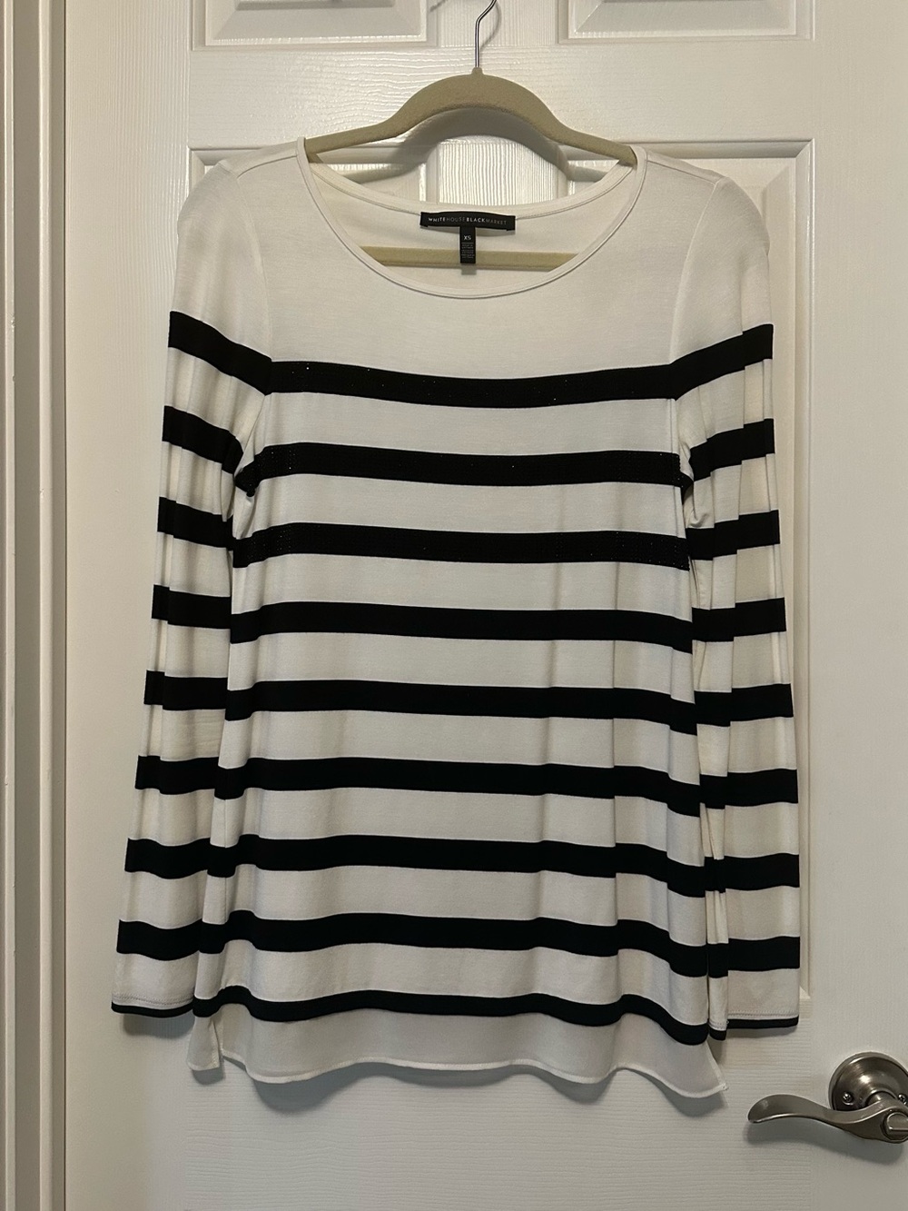 White House Black Market Black and White Striped Long Sleeve Top